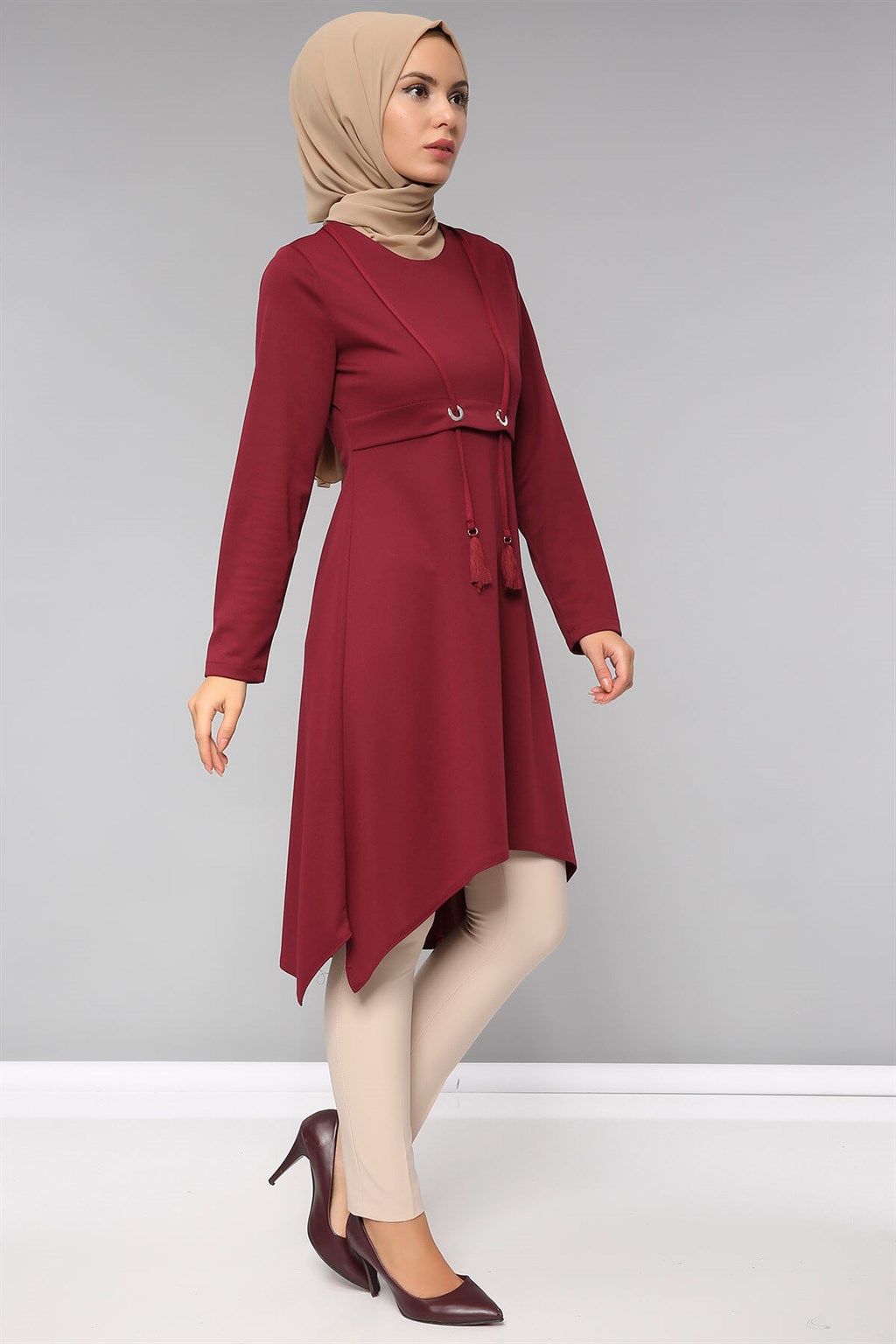 Halka Püsküllü Tunik Bordo