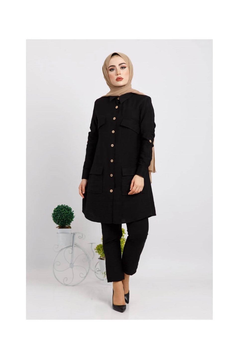 Hasır Kemerli Tunik Pantolon 5826 Siyah