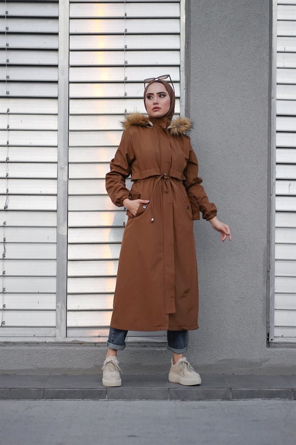 Kürklü İçi Polar Kaban 10576 Taba