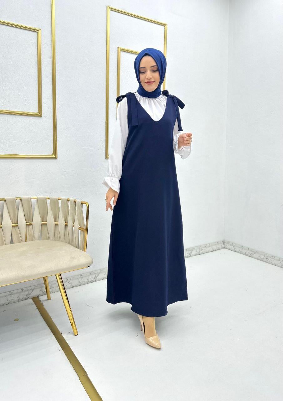 Omuzları Bağlamalı Jile Elbise 6097 Lacivert