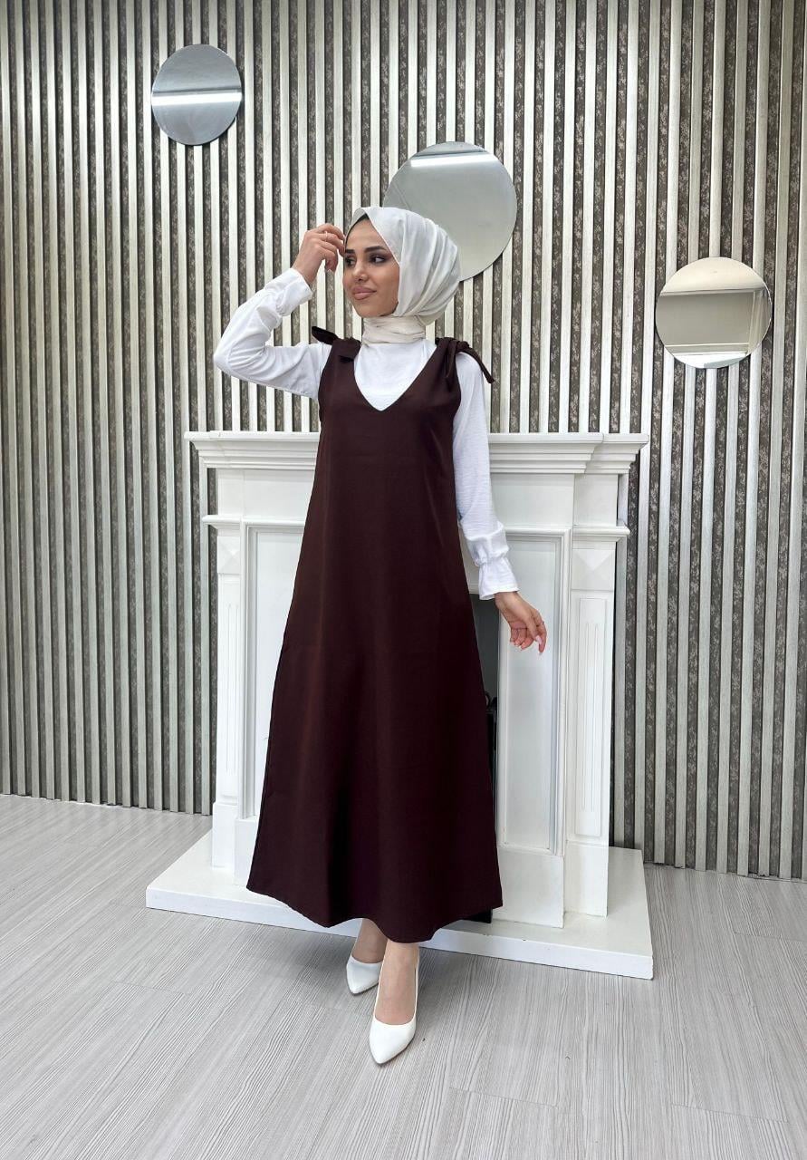 Omuzları Bağlamalı Jile Elbise 6097 Taba