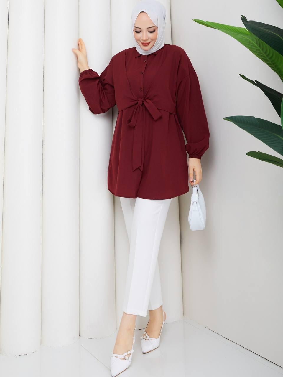 Önden Bağlamalı Tesettür Tunik 2293 Bordo