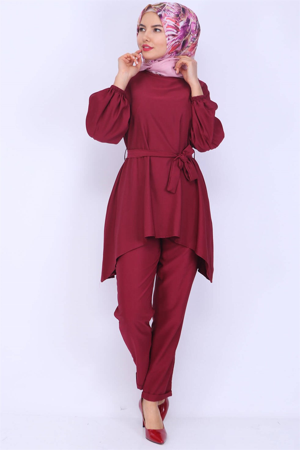 Pantolon Tunik Kombin 5579 Bordo