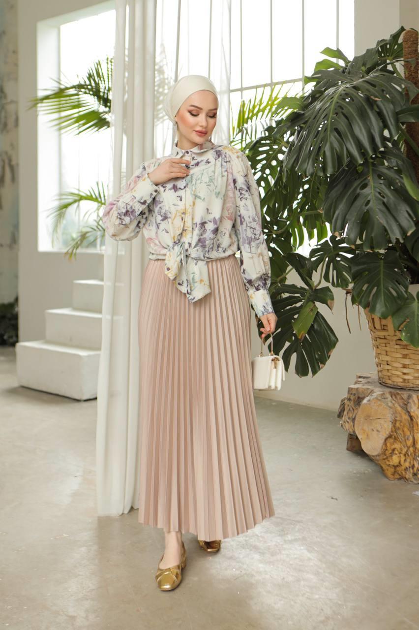 Piliseli Tesettür Etek 2257 Bej