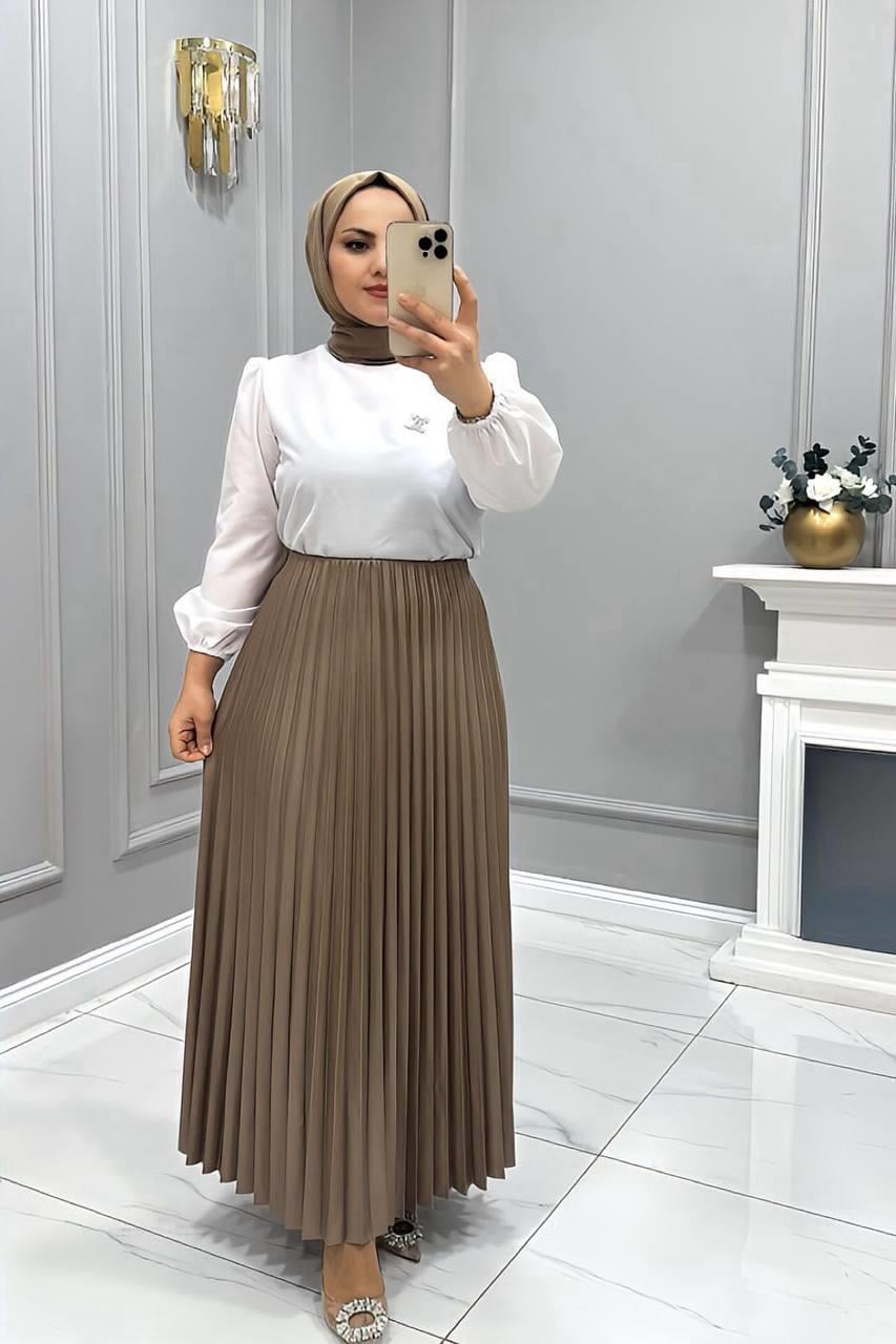 Piliseli Tesettür Etek 2257 Kapuçino