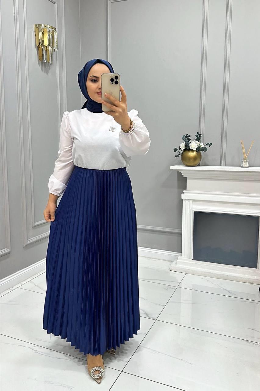 Piliseli Tesettür Etek 2257 Saks Mavisi
