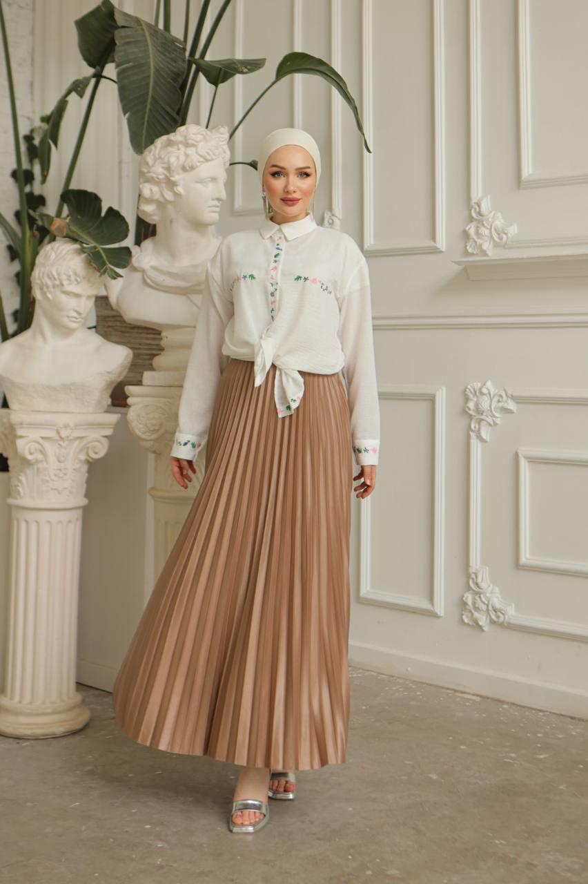 Piliseli Tesettür Etek 2257 Taba