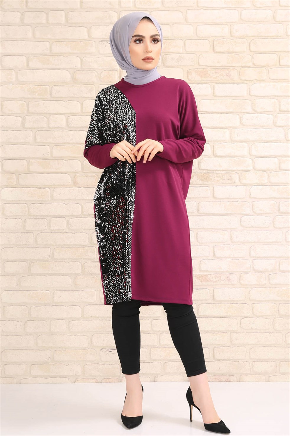 Pul Payetli Tunik 5638 Mürdüm