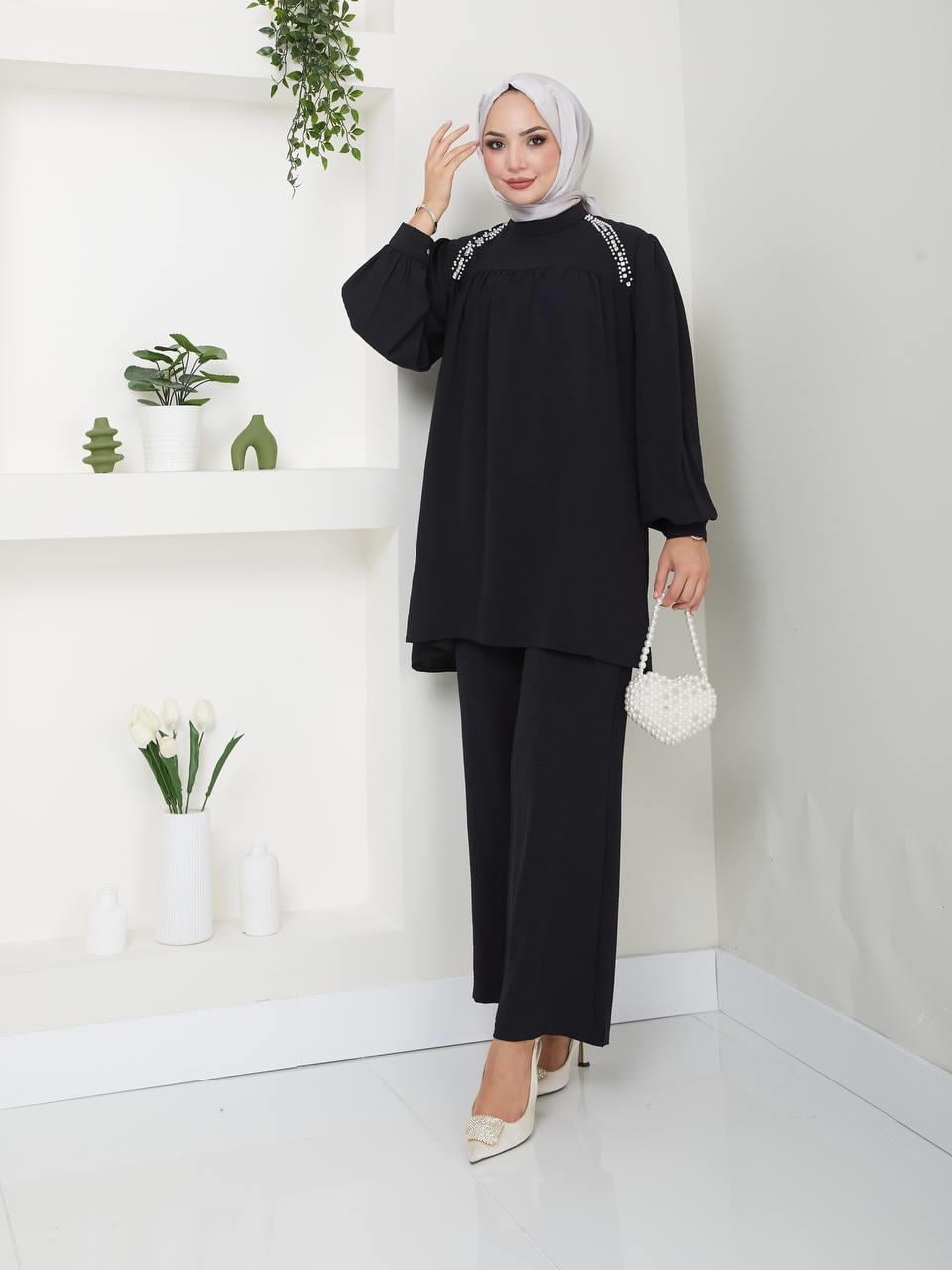 Rahat Kalıp Tunik Pantolon Kombin 5029 Siyah