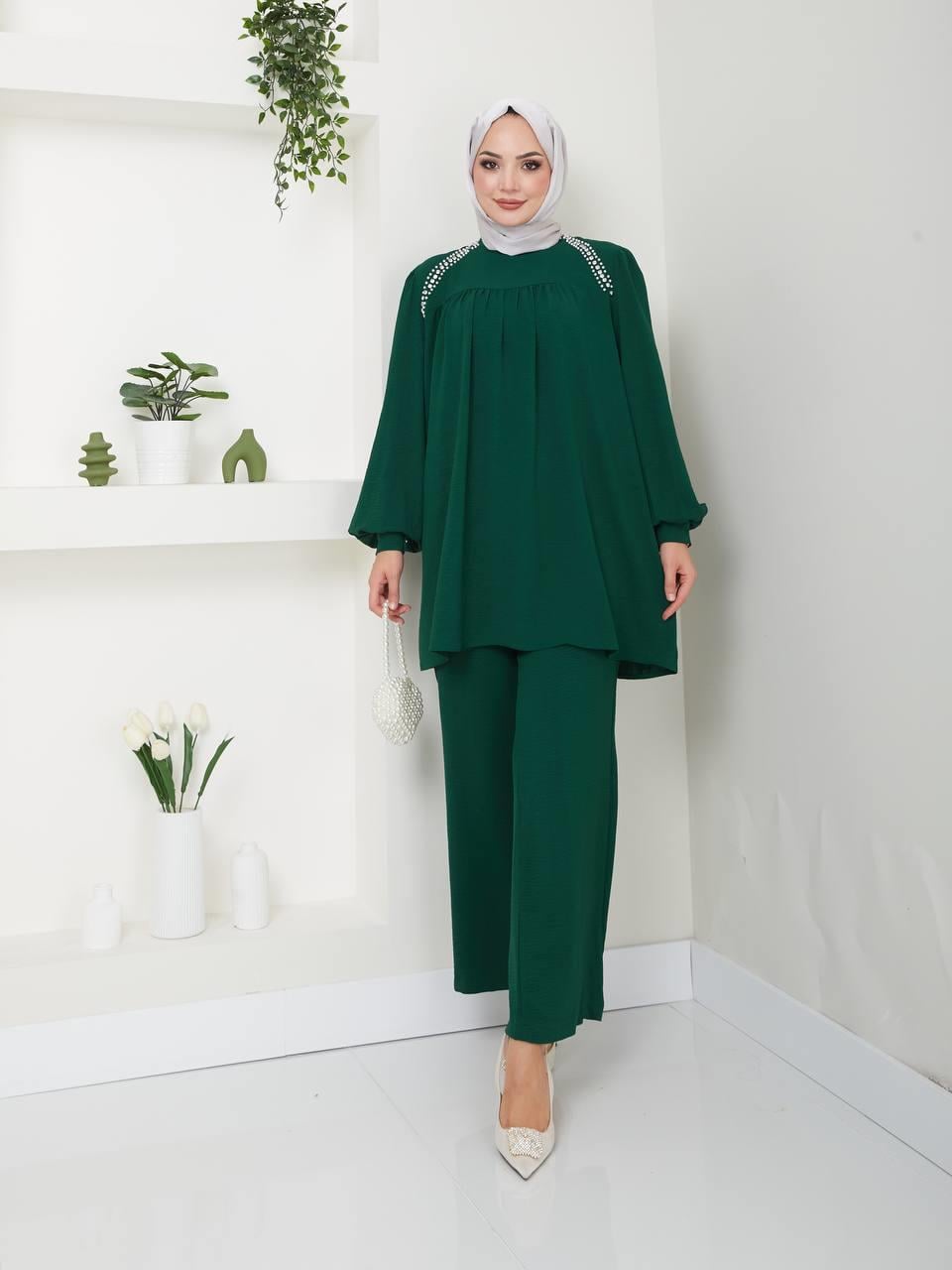 Rahat Kalıp Tunik Pantolon Kombin 5029 Zümrüt Yeşili