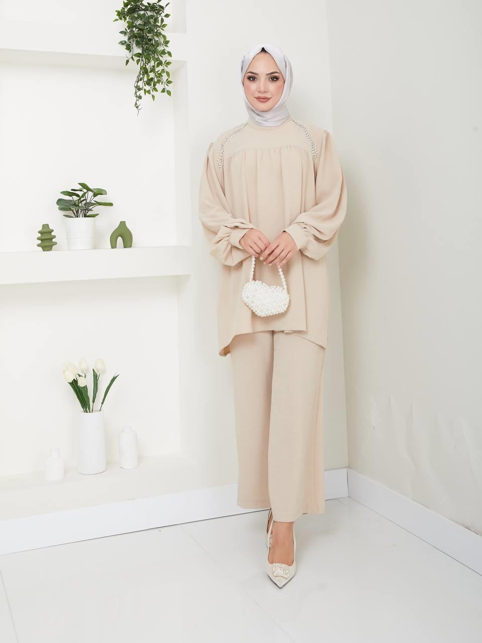 Rahat Kalıp Tunik Pantolon Kombin 5029 Taş