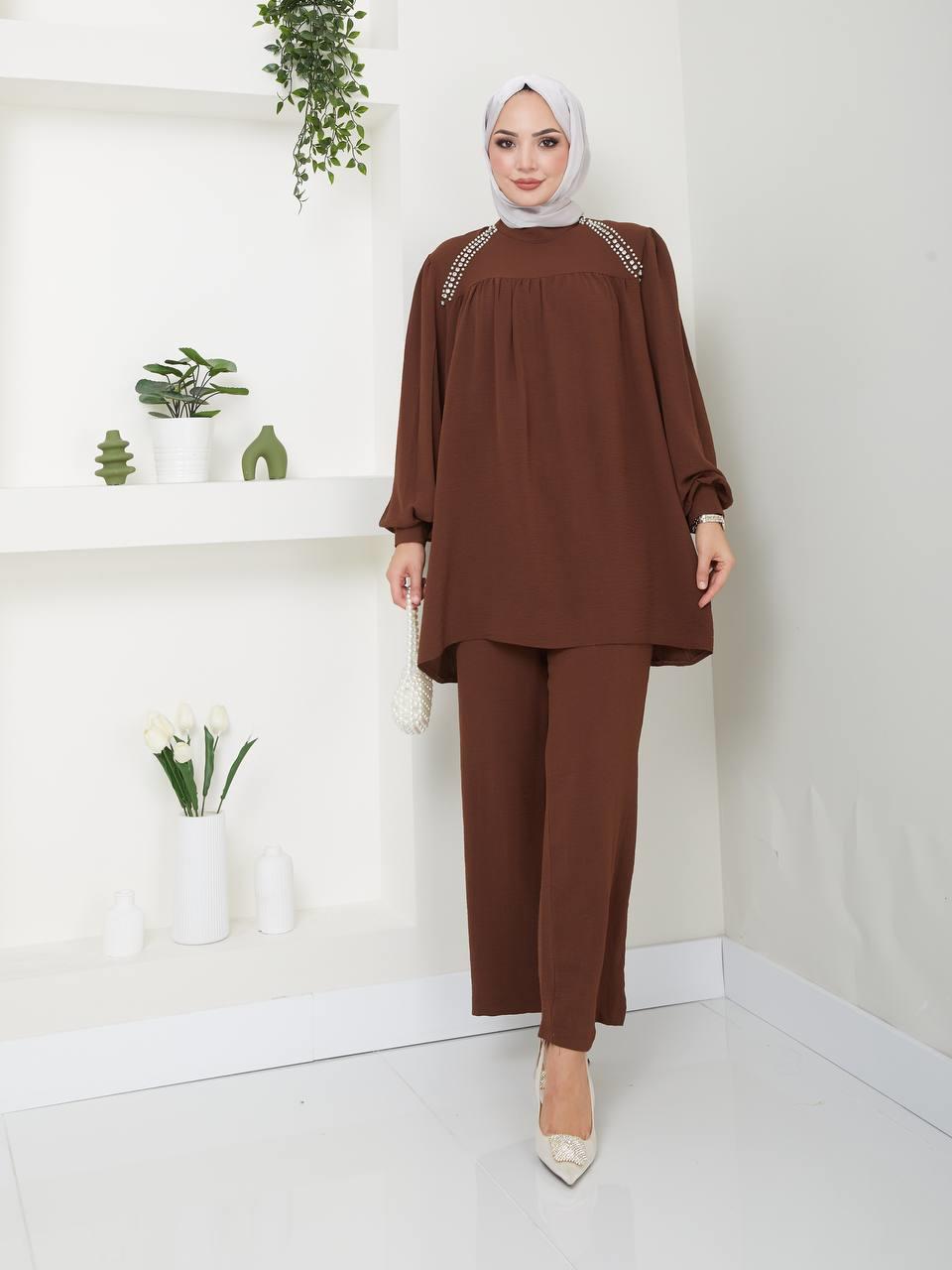 Rahat Kalıp Tunik Pantolon Kombin 5029 Taba