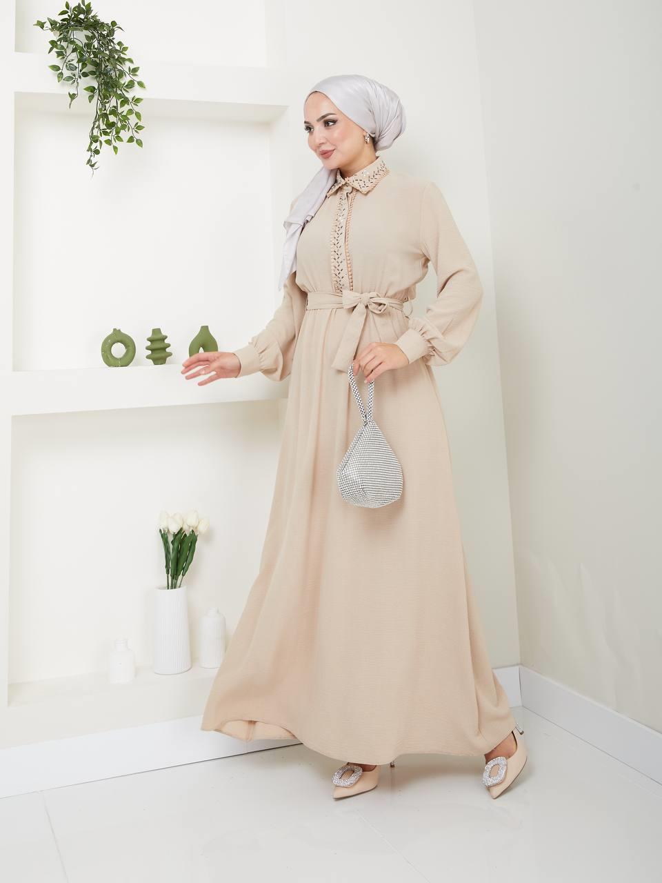 Taş Detaylı Tesettür Elbise 5027 Taş