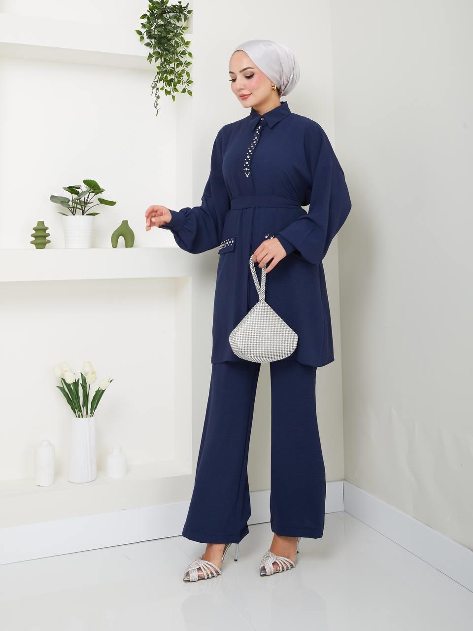 Taş Detaylı Tunik Pantolon Kombin 5033 Lacivert