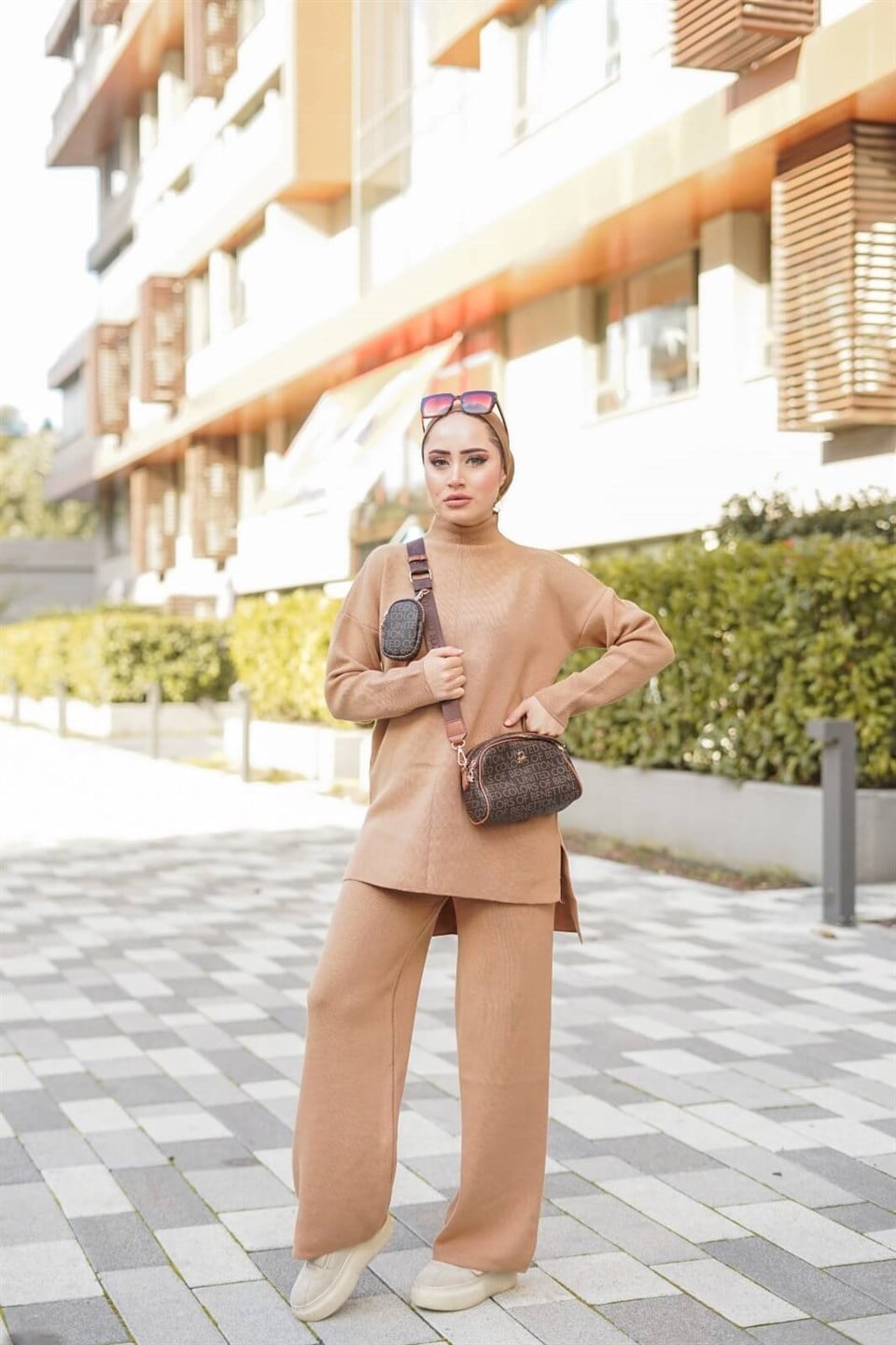 Triko Tunik Pantolon 2'li Takım 8895 Bej