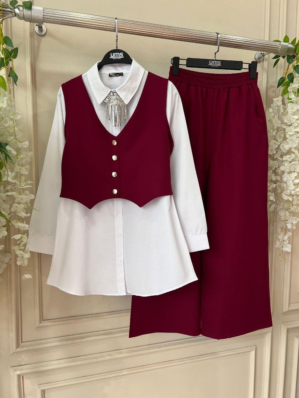 Yelekli 3'lü Kombin 5047 Bordo