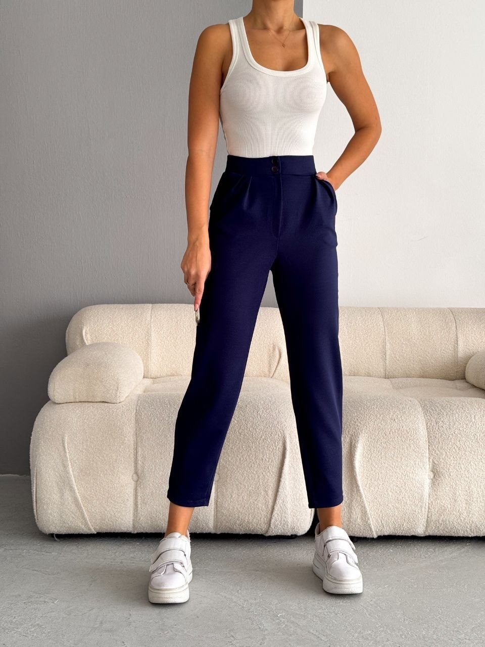 ZARA CREP FULL LİKRALI HAVUÇ PANTOLON LACİVERT