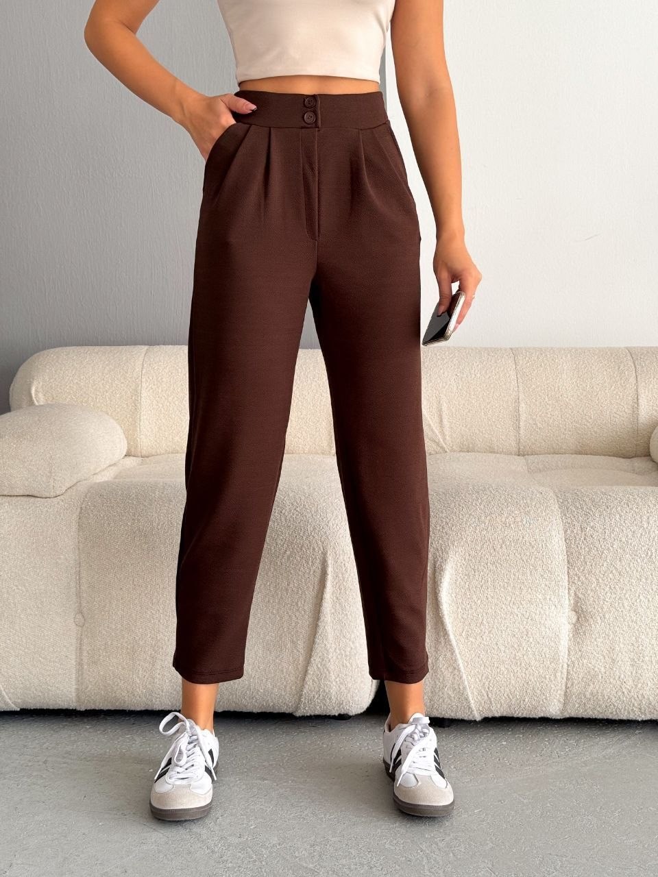 ZARA CREP FULL LİKRALI HAVUÇ PANTOLON KAHVE