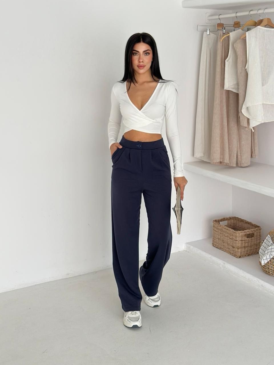 ZARA CREP PALAZO PANTOLON LACİVERT
