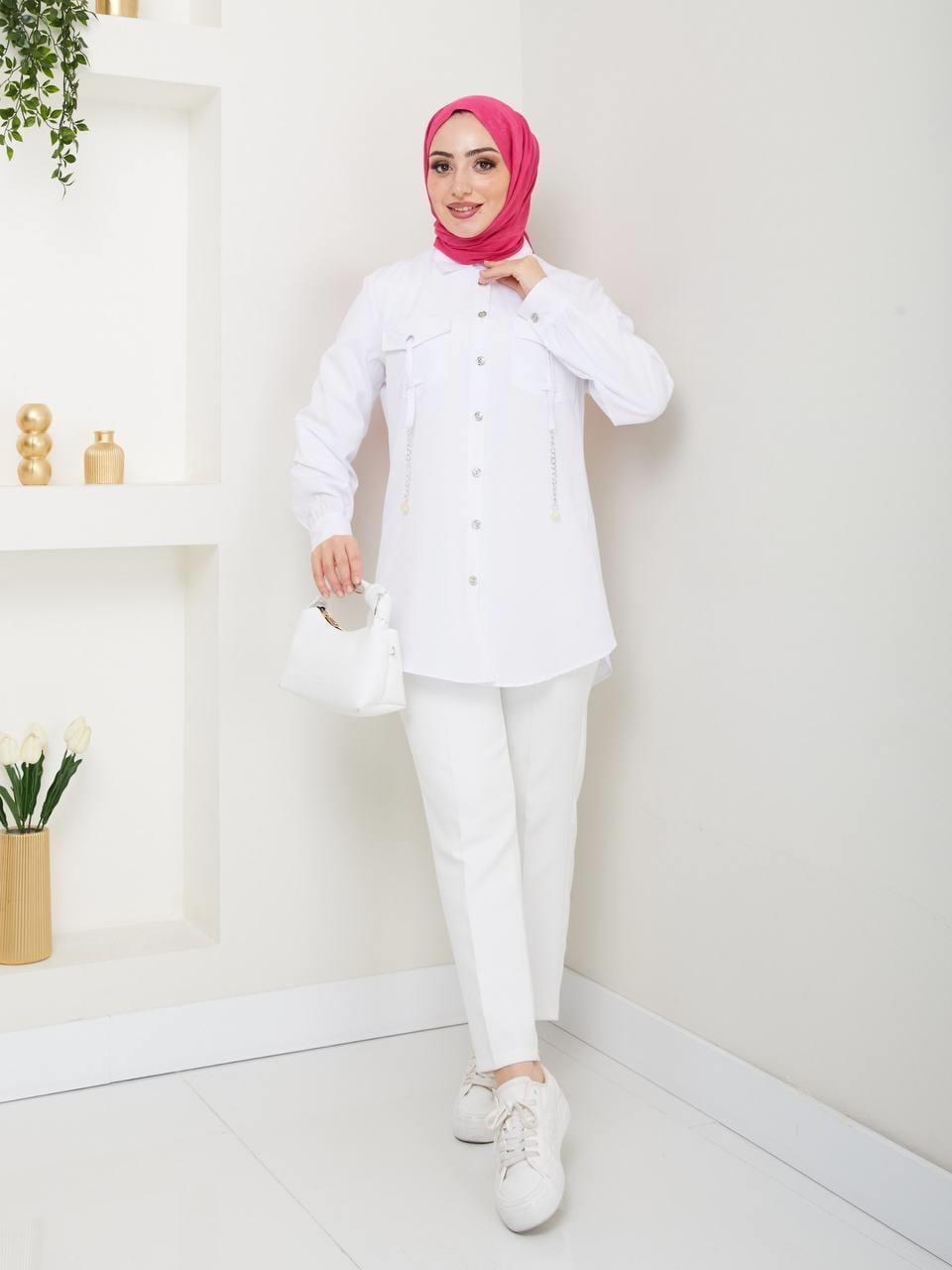 Zincirli Tesettür Tunik 2266 Ekru