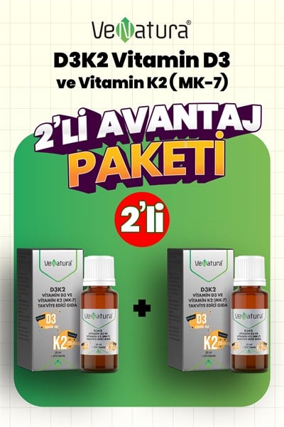 D3K2 Vitamin D3 Ve Vitamin K2 (MK-7) 20 ml  2 Adet
