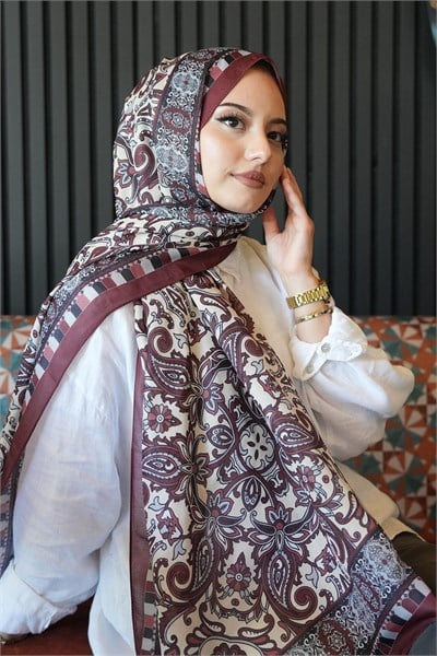 Etnik Desen Bordo Soft Pamuk Şal