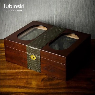 Lubinski Camlı Yılan Deri Ahşap Humidor Puro Kutusu Çakmak-Kesici-Kılıf Set