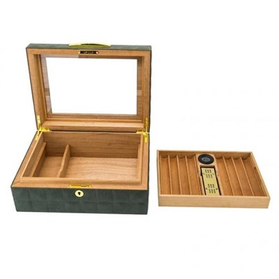 Lubinski Deri Camlı Humidor Puro Kutusu Sarı 50s