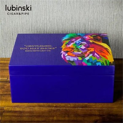 Lubinski Humidor Puro Kutusu Lacivert Lake Lion 50s