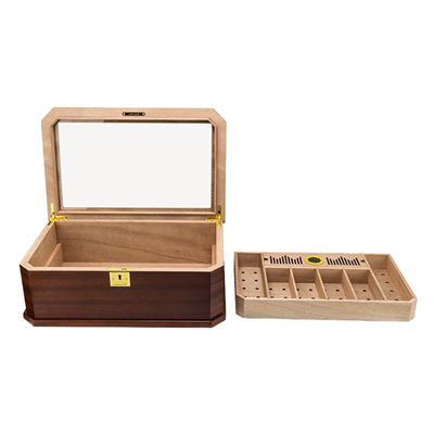 Lubinski New Cedar Camlı Tepsili Puro Kutusu Humidor Kahve 100s