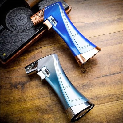 Lubinski New Design Çok Fonksiyonlu Tek Torch Büyük Masa Tipi Puro Çakmağı Blue Ice