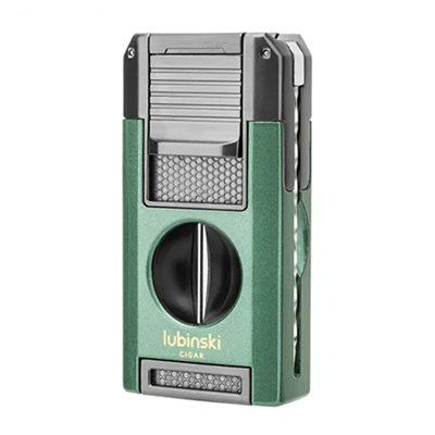 Lubinski Premium Çift Torch Puro Çakmağı Dahili V-Cut Kesici - Delici - İğne- Sehpa Yeşil