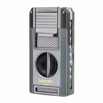 Lubinski Premium Çift Torch Puro Çakmağı Dahili V-Cut Kesici - Delici - İğne- Sehpa Grey