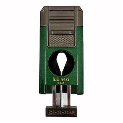 Lubinski Premium Çift Torch Puro Çakmağı Dahili V-Cut Kesici - Delici - İğne- Sehpa Yeşil