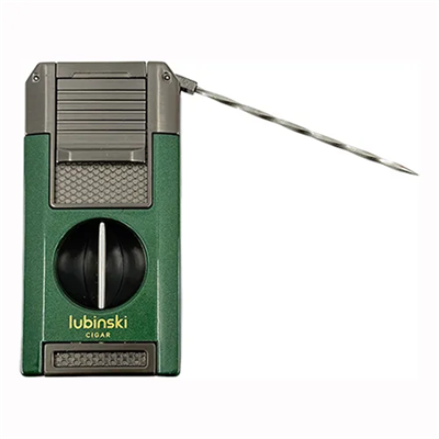 Lubinski Premium Çift Torch Puro Çakmağı Dahili V-Cut Kesici - Delici - İğne- Sehpa Yeşil