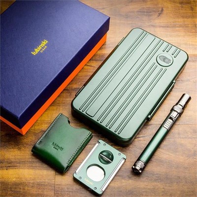 Lubinski Special Edt. Aluminyum Slim Puro Taşıma Çantası Yeşil Çakmak+V-Cut Kesici/Delici Set