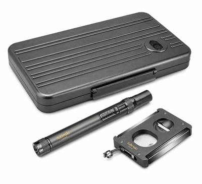 Lubinski Special Edt. Aluminyum Slim Puro Taşıma Çantası Grey Çakmak+V-Cut Kesici/Delici Set