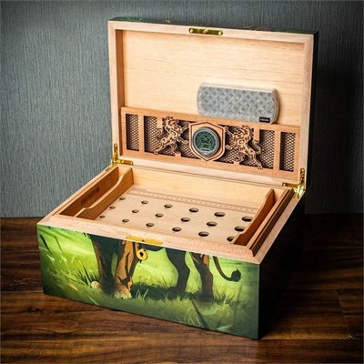 Lubinski Special Edt. Fire Lion Puro Kutusu Humidor 80s Kahve