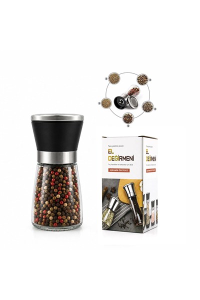 Hand Grınder Küçük Cam Hazneli - Pls.kapaklı - Krom Belli Tuz - Baharat Öğütücü Bx40