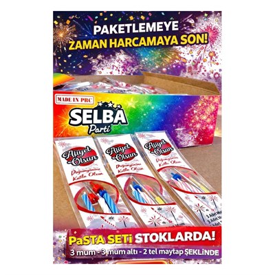 mum set(3 mum altı 3 pasta mumu 2 tel maytap)100'lü