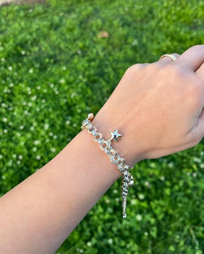 14K Kalpli Yıldızlı İki Renkli Bileklik