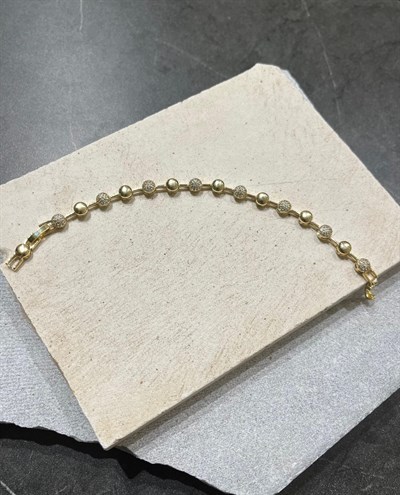 14K Örüntü Taşlı Daire Bileklik