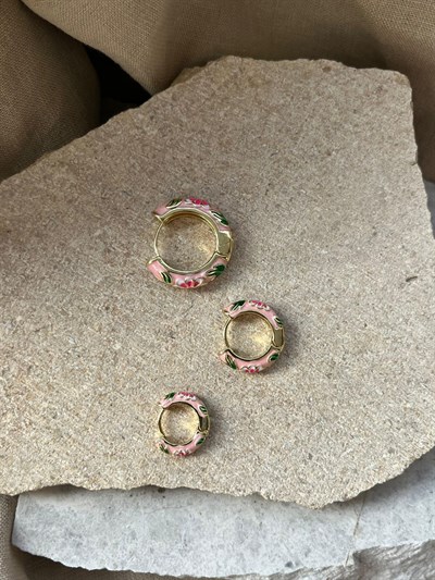 Pembe Mineli Üçlü Küpe