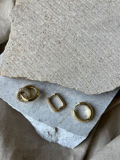 YSX Jewelry Altın Renkli Üçlü Küpe Seti