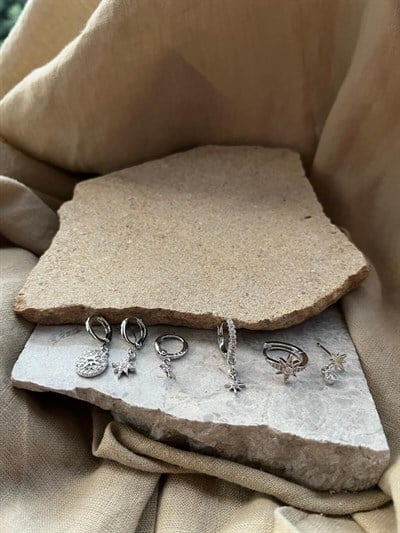 YSX Jewelry Gümüş Renkli Altılı Küpe Seti