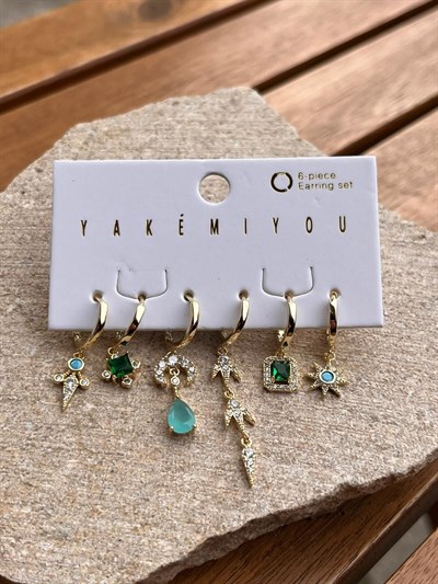 Yakemiyou Renkli Taş Desenli Altılı Küpe