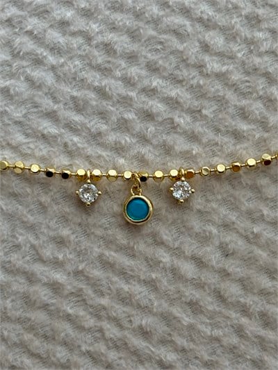 Mavi ve Zirkon Taşlı Gold Halhal