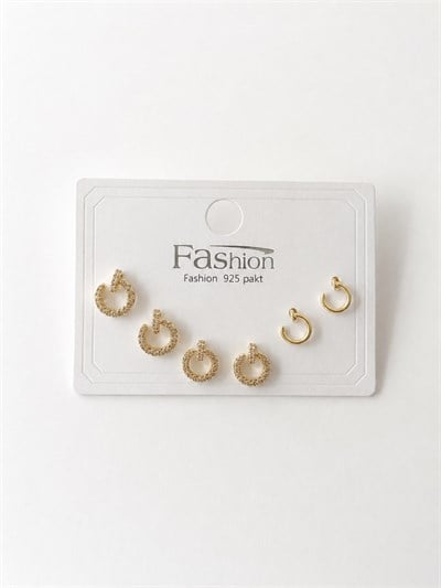Minimal Halkalar Gold Altılı Küpe