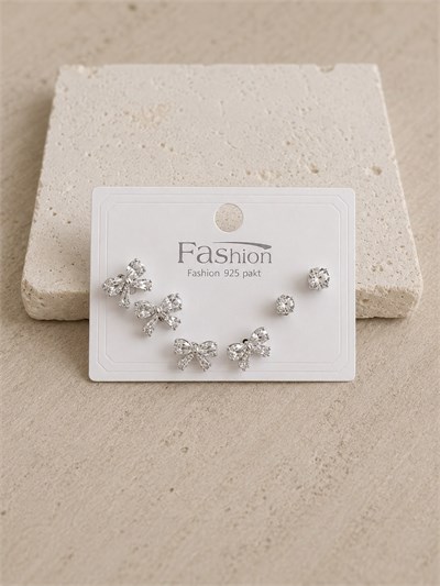 Taşlı Fiyonk Silver Altılı Küpe