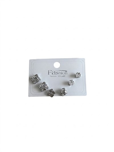 Taşlı Kare Silver Altılı Küpe